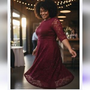 ✨️Formal Red Lace Midi Dress